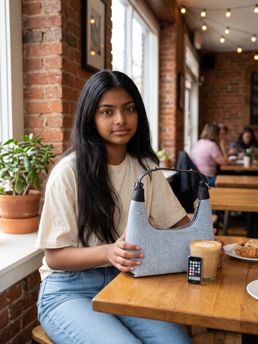 Stylish Denim and Black Women's Mini Bag